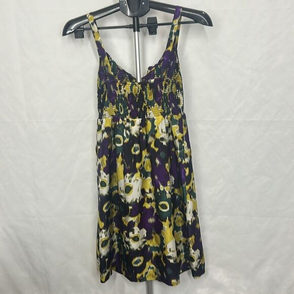 Anthropologie Maeve Giverny Silk Purple Yellow Green Floral Dress - Picture 7 of 7